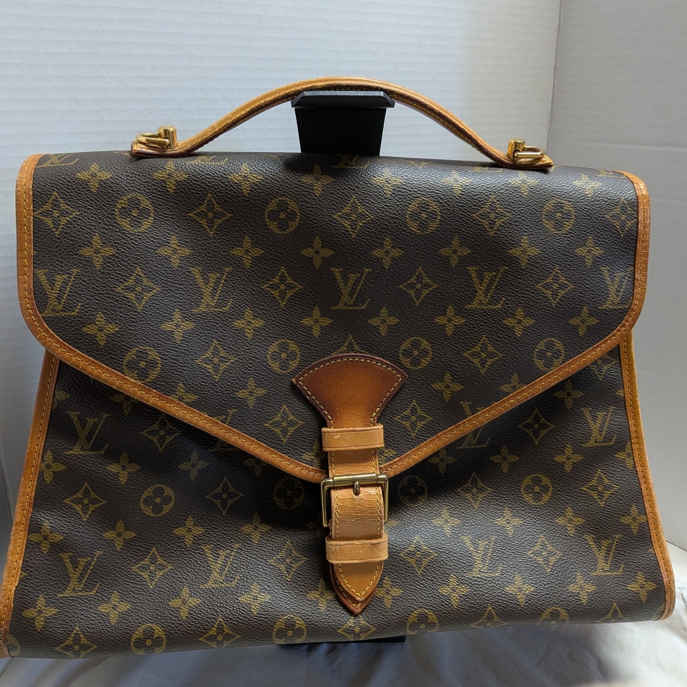 Louis Vuitton Monogram Canvas Satchel in Brown and Tan Leather Trim Gorgeous can